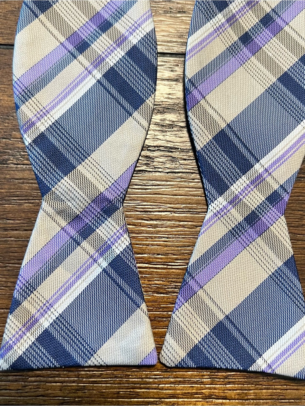 Saddlebred Plaid Self-Tie Bow Tie in Navy, Lavender and Cream